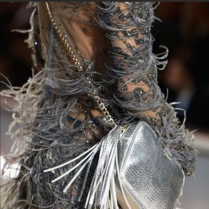 Victoria’s Secret Silver Snake Print Crossbody Bag Purse Gold Chain & Tassel